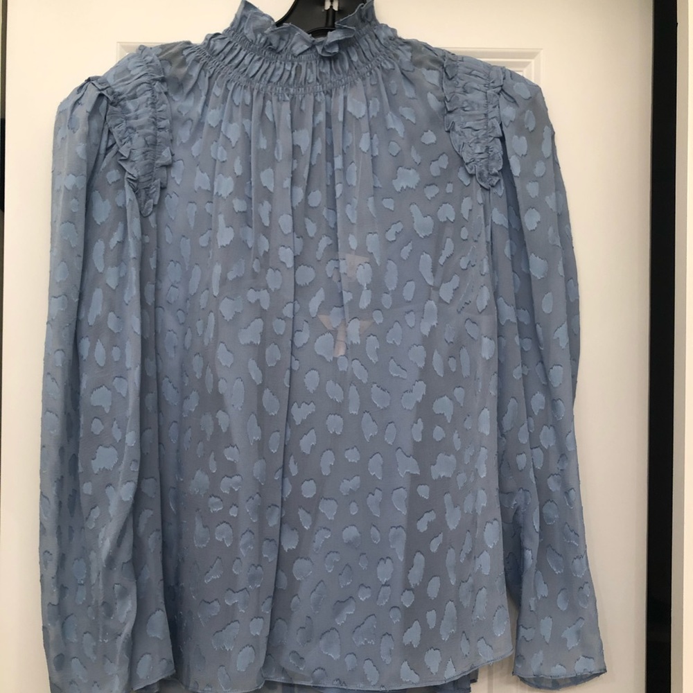 ✨NWT Rebecca Taylor Long-Sleeve Leopard Ruffle Top - Picture 2 of 6